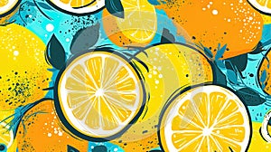 Lemon and orange slices illustrated background. Generative Ai illustration