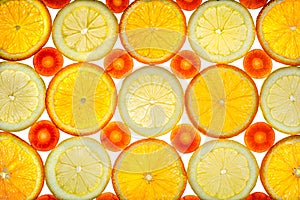 Lemon oranges and carrots, typical ingredients full of vitamins