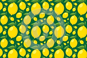 Lemon pattern on green. Bright yellow fruit background
