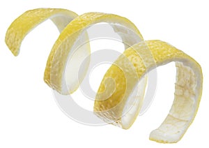 Lemon peel or lemon twist on white background. Clipping path