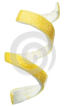 Lemon peel or lemon twist on white background. Clipping path