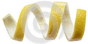 Lemon peel or lemon twist on white background. Clipping path