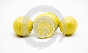 Lemon peel or lemon twist on white background, close up