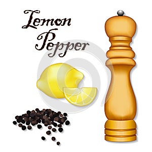 Lemon Pepper, Whole Black Peppercorns, Lemons, Wood Spice Mill