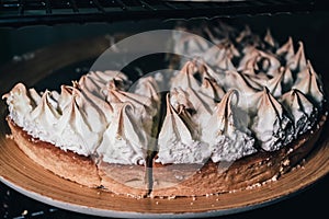 Lemon pie on a close-up portrait photo