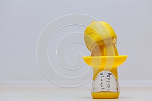 Lemon placen on juice squeezer maker