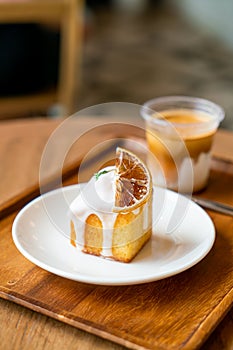 Lemon pound cake on white plate