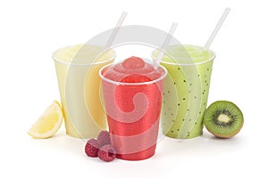 Lemon, Raspberry, and Kiwi Fruit Smoothies or Slushies