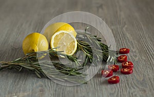 Lemon, rosemary and chili pepper