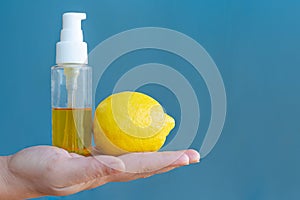 Lemon sanitizer liquid soap. Virus and flu protection. Hygiene