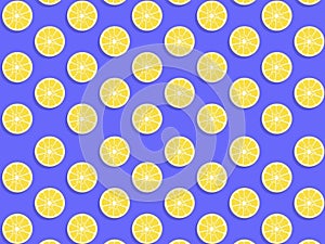 Lemon seamless pattern illustration. Yellow lemons on the blue background. Fruit repeated background.