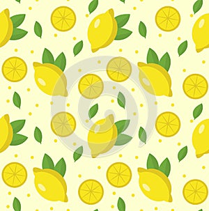 Lemon seamless pattern. Lemonade endless background, texture. Fruits background. Vector illustration.