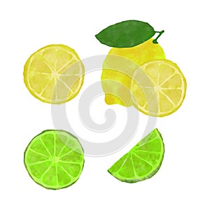 Lemon set watercolor,green and yellow