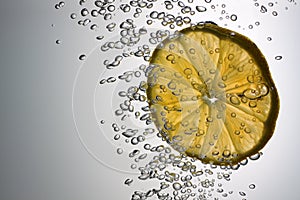 Lemon slice with air bubbles