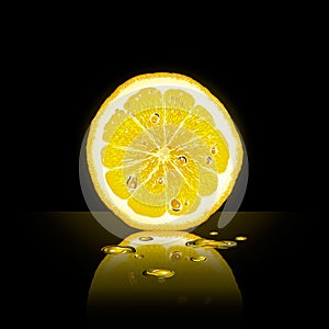 Lemon slice on black background