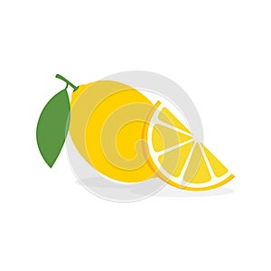Lemon slice citrus fruit flat icon. Vector lemon half cut logo, yellow simple illustration