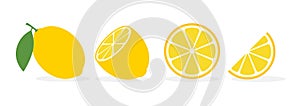 Lemon slice citrus fruit flat icon. Vector lemon half cut logo, yellow simple illustration