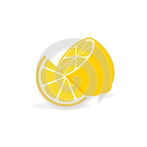 Lemon slice citrus fruit flat icon. Vector lemon half cut logo, yellow simple illustration