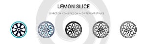 Lemon slice icon in filled, thin line, outline and stroke style. Vector illustration of two colored and black lemon slice vector