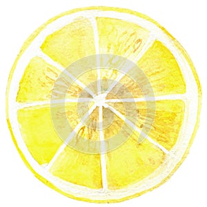 Lemon slice isolated on a white background. watercolor illustration of