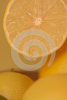 Lemon slice. Macro photo of a lemon. Yellow lemon large platon photo