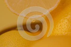 Lemon slice. Macro photo of a lemon. Yellow lemon large platon photo