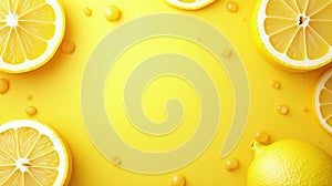 Lemon slices frame vibrant yellow background photo