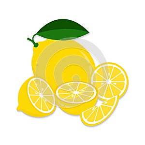 Lemon slices. Fresh citrus, half sliced lemons and chopped lemon