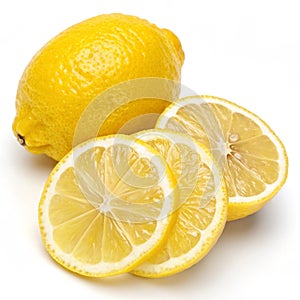 Lemon and lemon slices isolated on white background photo
