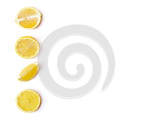 Lemon slices isolated on white, with copy space