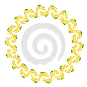 lemon slices with leaves fruit art drawn round frame