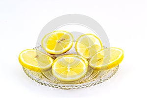 Lemon slices over white background