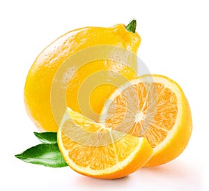Lemon with slices retouched and isolated white background for package design photo