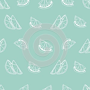 Lemon slices with sea green  seamless pattern