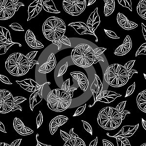 Lemon slices seamless pattern. Hand drawn. Vector illustration