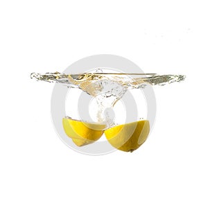 Lemon splash on water, isolated