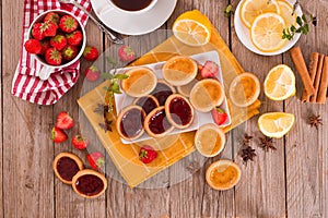 Lemon and straberry tartlets.