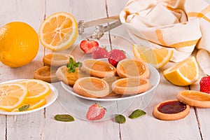 Lemon and straberry tartlets.