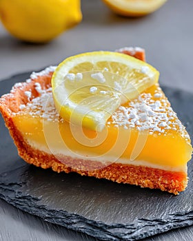 Lemon tart. Closeup shot. Ai Generative