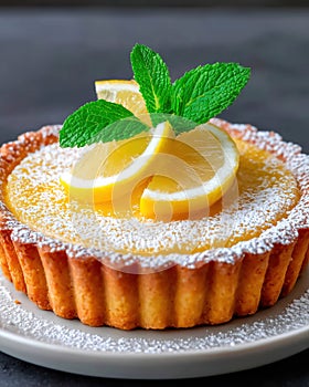 Lemon tart. Closeup shot. Ai Generative