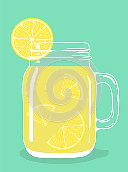 Lemon tea in glass mason jar. Vector hand drawn illustration.