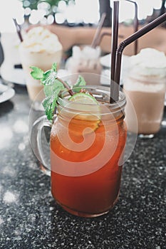 Lemon tea ice water.