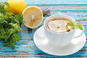 Lemon tea mint fresh drink summer refreshment still life