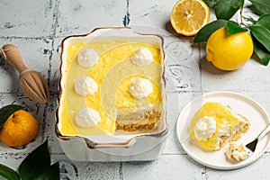 Lemon Tiramisu with Lemon Curd. Italian dessert