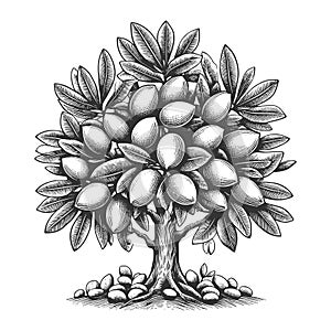 Lemon Tree Fruit engraving raster illustration