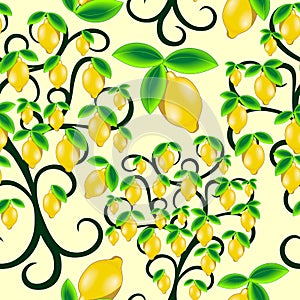 Lemon Tree Summer Juicy Fruit Seamless Pattern Vector Design