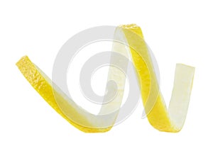 Lemon twist. Lemon peel isolated on white background, close-up