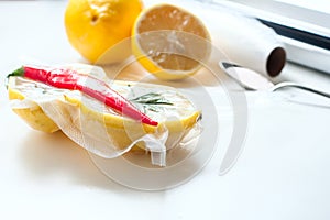 lemon in a vacuum package. Sous-vide, new technology cuisine.