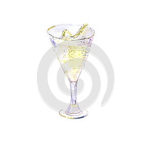 Lemon vodka cocktail, watercolor illustration