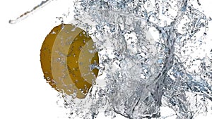 Lemon Water Splash on White Background 01 Super Slow Motion